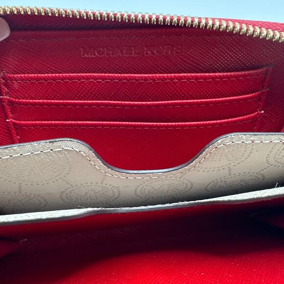 MICHAEL KORS est 1981 Red Ostrich Zip Around Small Wallet - Picture 7 of 8